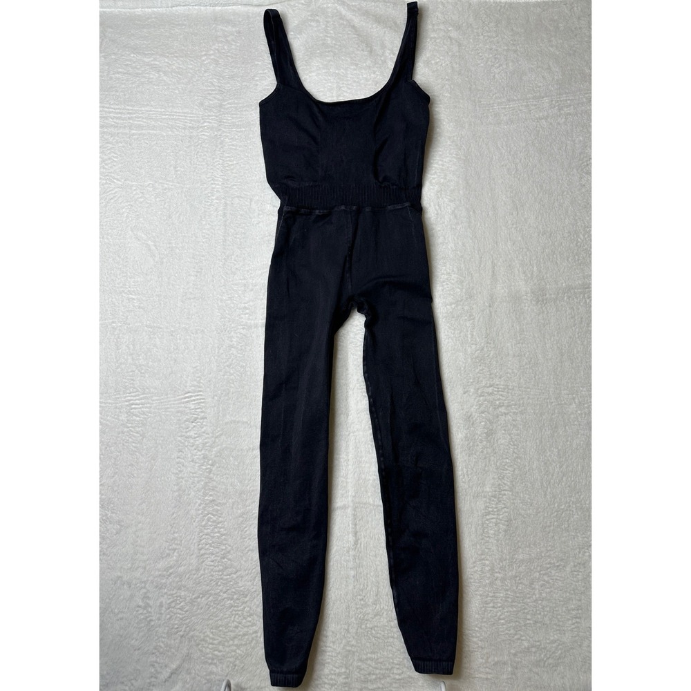 Free People Movement Good Karma Jumpsuit Womens Black Ribbed Crisscross Back